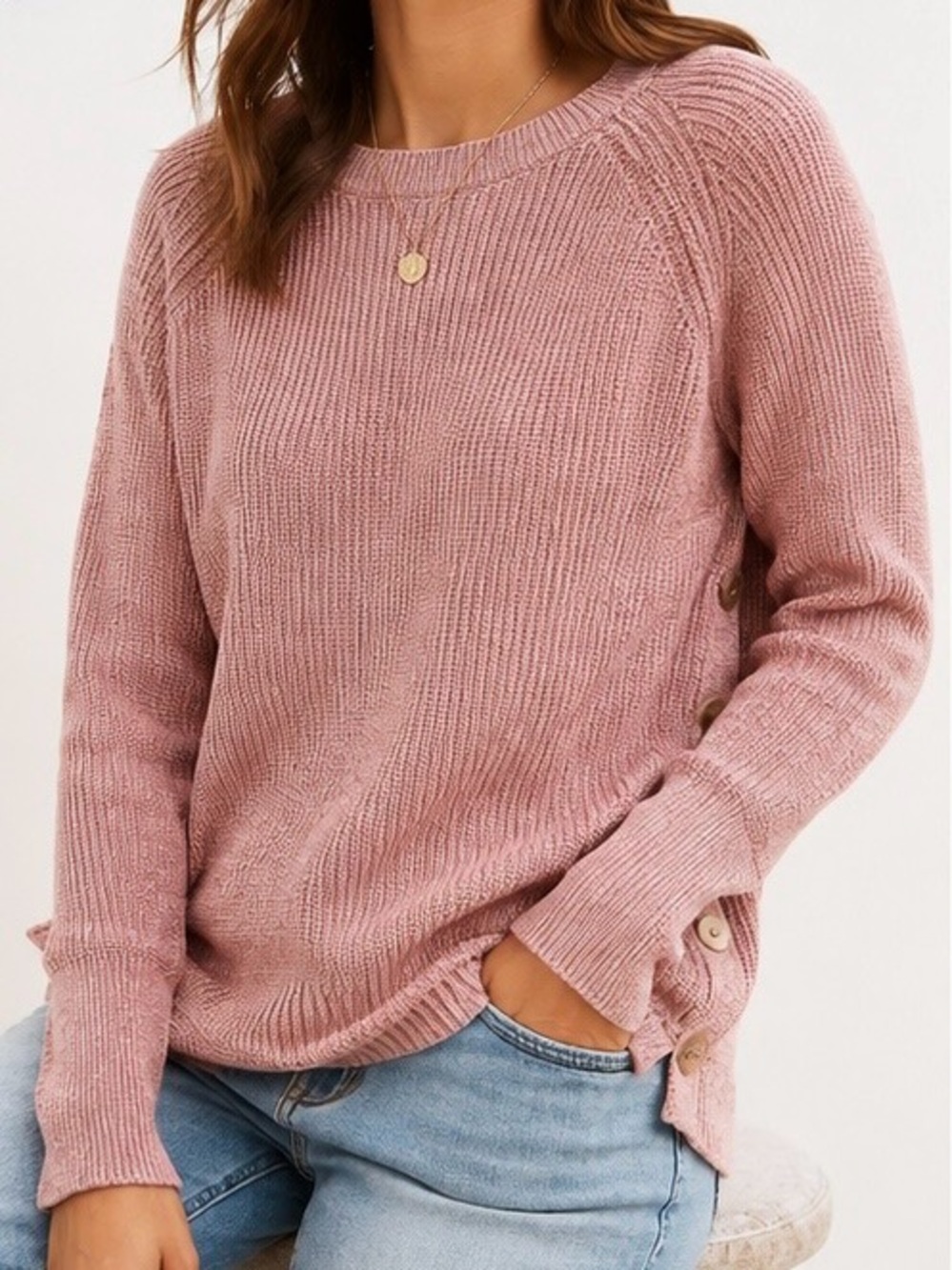 LOFT COTTON SIDE BUTTON SWEATER BLUSH PINK  (size S)